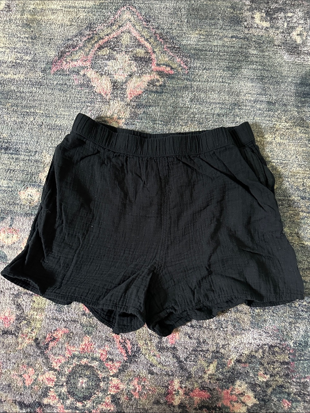 Universal Thread Women's Black Linen-Like Elastic-Waist Casual Shorts w/Pockets